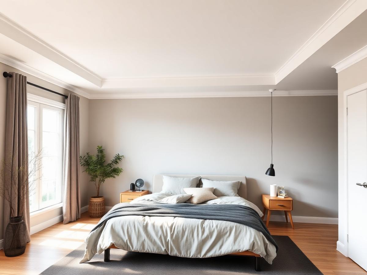 Quarto com acabamento liso e moldura